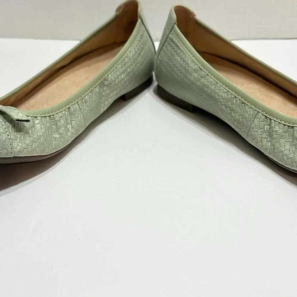 Vionic Amorie Women’s US 7 Velvet Sage Leather Orthotic Slip-On Bow Ballet Flat